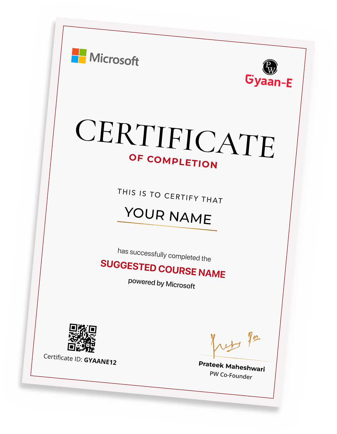 Sample certificate