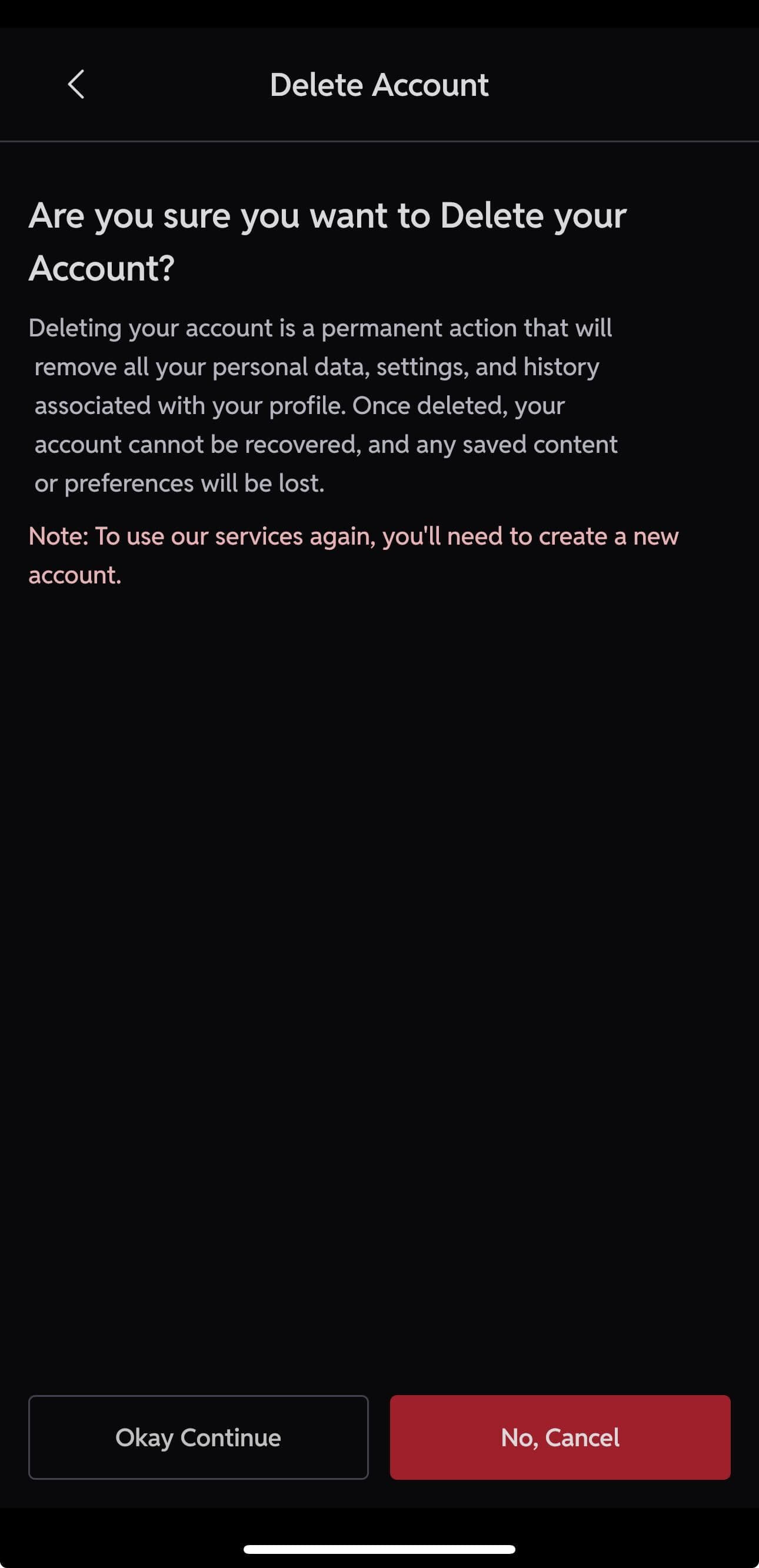 Okay Continue Button